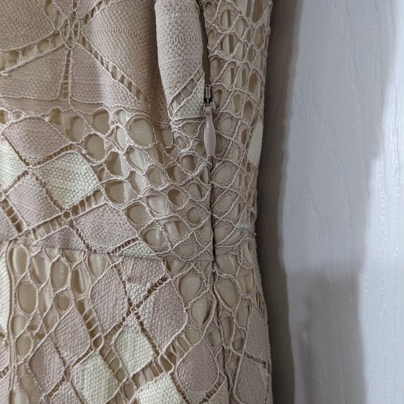 Free People Ivory Beige Deco Lace Cutout Eyelash Hem Bell Sleeve Mini Dress - 8* - Picture 8 of 15